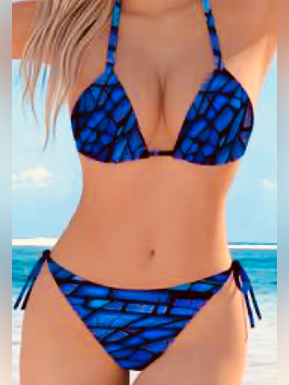 Blue Mosaic Triangle Bikini Set - Women Swim Size S. New never worn.